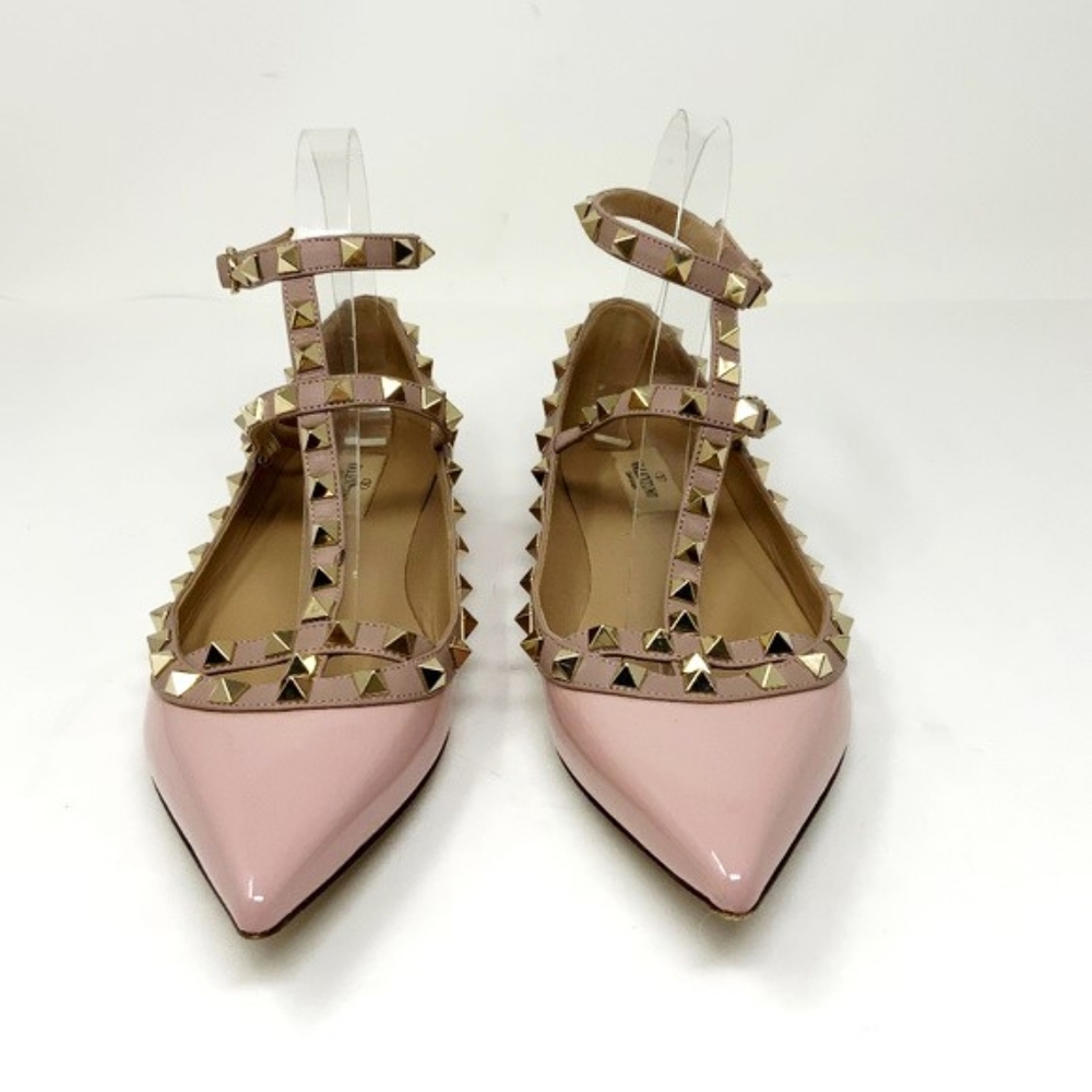Valentino pink leather rockstud caged flats